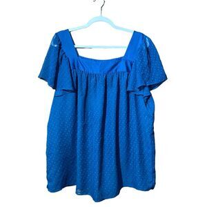 Lane Bryant Blue Swiss Dot Flutter Sleeve Peasant Top Women's Size 22/24
